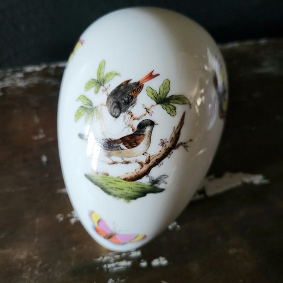 Vintage Herend Rothschild Birds Egg Shaped Trinket Box Trinket Dish, Hungary